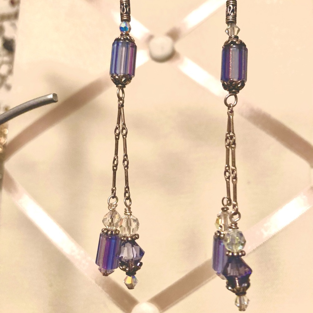 Purple long dangle earrings